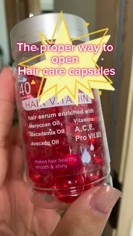 Have you learned the correct way to open the hair care capsule?#dealsforyoudays #foryou #tiktokshop #hairstyle #vitaminc #hair #hairessentials 