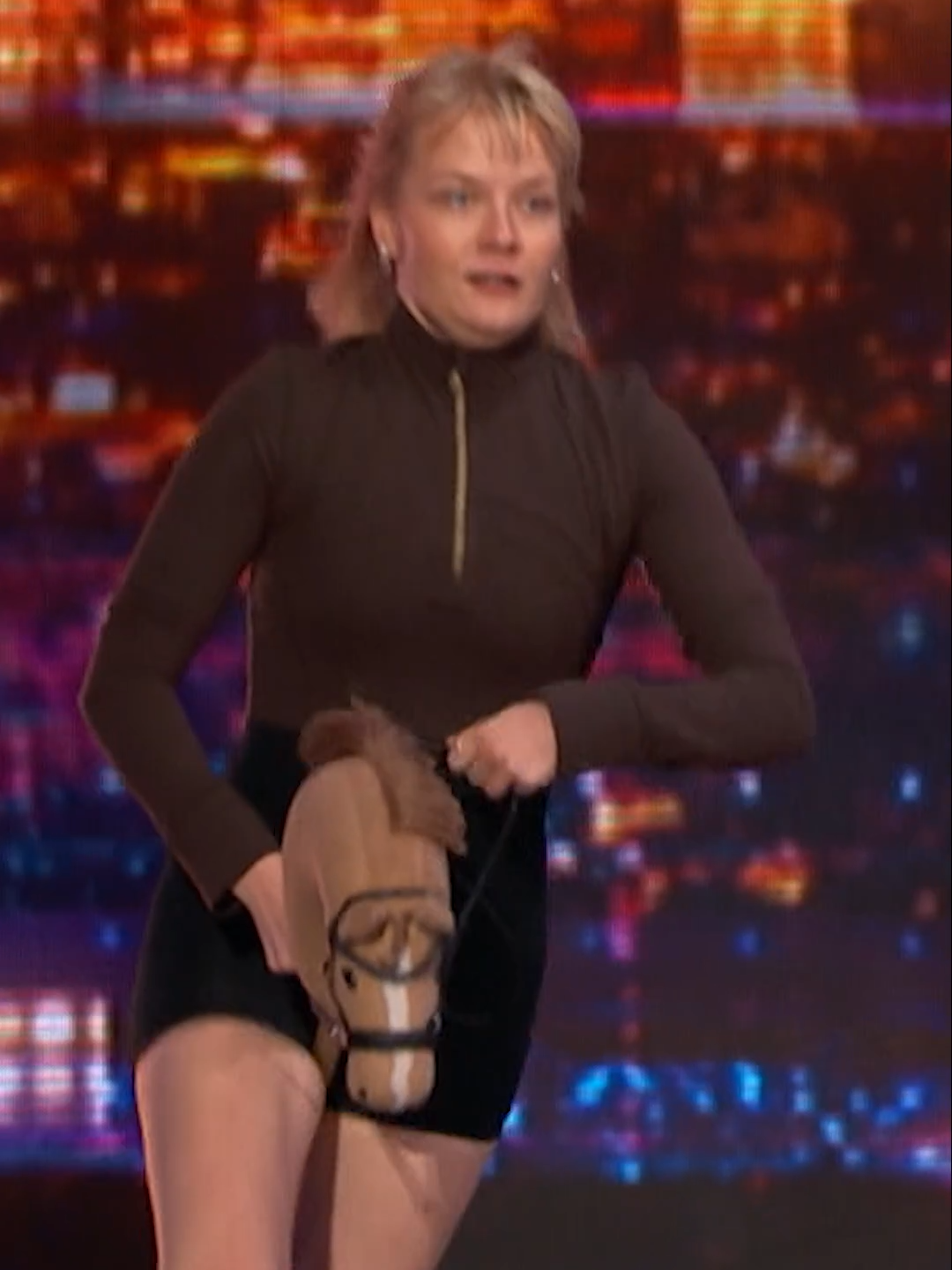 Yay or Neigh? 🐴 Ada Flippa Horses Around on America's Got Talent! #agt2024 #americasgottalent #simoncowell #sofiavergara #HeidiKlum #howiemandel #hobbyhorse #hobbyhorsing