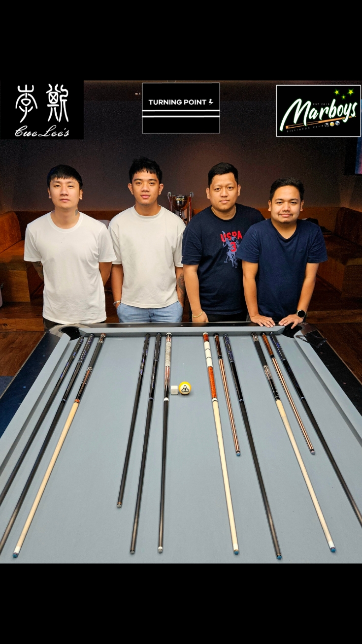 CUE LEE'S CUES OF MARBOYS TEAM! 🫡❤️🇵🇭 #MarboysBilliards #cuelees #omincues #MARBOYS #pool #billiards #turningpointchalk