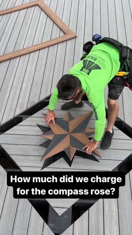 How much was the compass rose?? . . . . . . . . . . . . . . Composite decking is a popular choice for homeowners looking for a durable and low-maintenance decking option. One way to add a unique and eye-catching touch to your composite deck is by incorporating a compass rose inlay. A compass rose is a symbol often used on nautical charts to show the cardinal directions, and it can add a touch of elegance and sophistication to your outdoor space. #CompositeDecking #CompassRose #Inlay #OutdoorLiving #DeckDesign #HomeImprovement #DIY #DeckInspiration #DeckIdeas #DeckDecor #OutdoorDecor #CompositeMaterials #LowMaintenanceDecking There are many different ways to incorporate a compass rose inlay into your composite deck. You can choose a simple and subtle design, or go for a more intricate and detailed look. No matter what style you choose, a compass rose inlay is sure to make your deck stand out and impress your guests. When choosing a composite decking material for your compass rose inlay, be sure to select a high-quality, durable option that will withstand the elements and provide long-lasting beauty. Look for a composite decking material that is fade-resistant, stain-resistant, and easy to clean, so you can spend more time enjoying your deck and less time maintaining it. Whether you're a seasoned DIYer or you're hiring a professional to install your composite deck with a compass rose inlay, be sure to plan out your design carefully and consider all the details. From the color of the composite decking boards to the size and placement of the compass rose inlay, every decision will impact the overall look and feel of your outdoor space. Adding a compass rose inlay to your composite deck is a great way to infuse your outdoor living area with style and personality. So why wait? Start planning your composite decking project today and create a stunning outdoor space that you'll love for years to come.