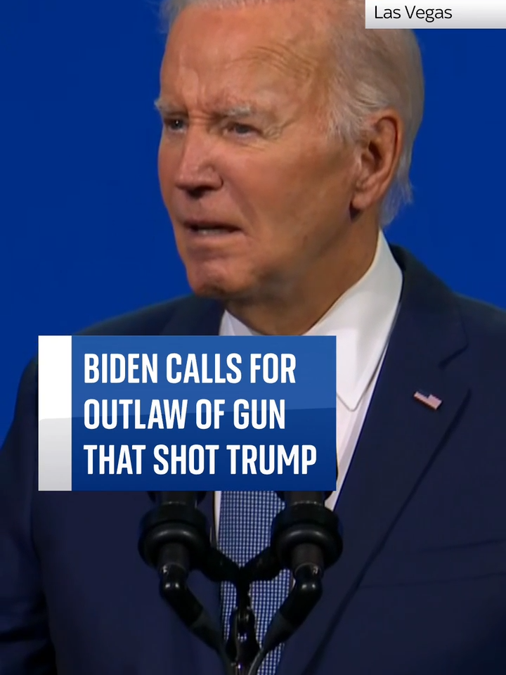 Joe Biden said there is a 'tense moment' in America following the assassination attempt on Donald Trump, as he called for the outlaw of gun that shot the former president. #joebiden #donaldtrump2024 #trumprally