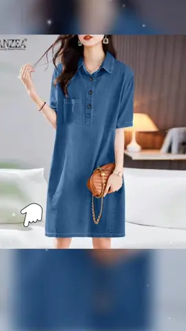 Korean Style Short-Sleeved Denim Shirt Dress #fashion #fyp #ftypシ #outfit #OOTD #plain #affordable #comfortable #casual #collar #shortsleeve #shirt #denim #shirtdress #forwomen 