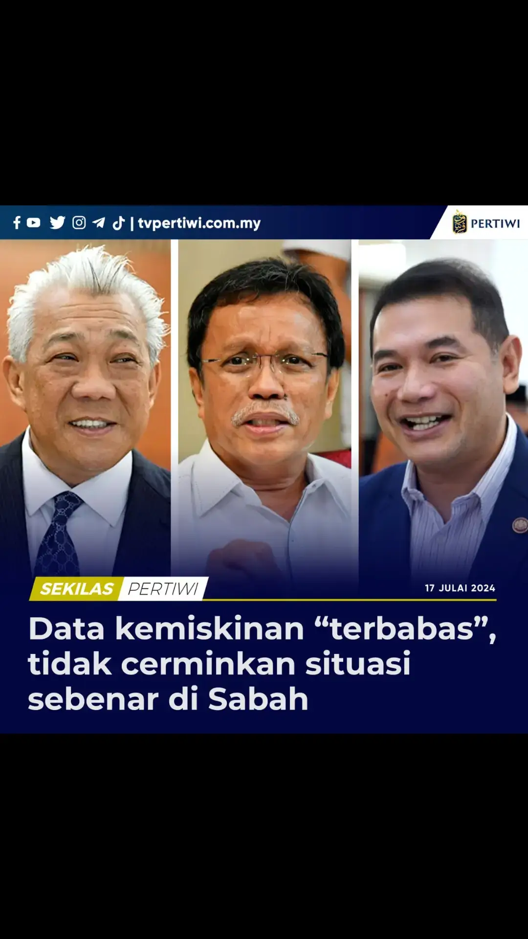 Kerajaan hari ini disaran mengubah kaedah yang digunakan dalam menentukan ukuran penafsiran kemiskinan di Sabah apabila data yang dinyatakan dilihat tidak mencerminkan situasi sebenar. Saranan itu dikemukakan oleh ahli Parlimen Kinabatangan, Datuk Seri Bung Moktar Radin sebelum disusuli dengan ahli Parlimen Semporna, Datuk Seri Mohd Shafie Apdal yang menyifatkan angka data tersebut agak “terbabas”. Pada masa sama, Bung turut menjemput Menteri Ekonomi, Rafizi Ramli untuk mengadakan lawatan bersama di kawasan miskin tegar di Sabah supaya nampak gambaran corak kemiskinan di situ. Terdahulu, Rafizi menyatakan bilangan isi rumah di bawah miskin tegar di Sabah merekodkan sebanyak 38 peratus atau 6,937 daripada jumlah keseluruhan 18,445 isi rumah di Malaysia. Bagaimanapun, Bung menyifatkan angka itu sebagai “penghinaan” kepada orang miskin di Sabah kerana realiti sebenar adalah  lebih teruk. “Biar YB nampak gambaran macam mana corak kemiskinannya. Jalan raya, elektrik dan air tiada,” kata Bung pada sesi jawab Lisan di Dewan Rakyat  Pada masa sama, Bung turut memuji inisiatif yang dilakukan kerajaan, bagaimanapun beliau kurang yakin ia dapat menyelesaikan sepenuhnya masalah kemiskinan di kawasan pedalaman di Sabah. Sementara itu, Mohd Shafie menyarankan supaya ukuran penafsiran kemiskinan itu diubah dan bukan sekadar menggunakan piawaian antarabangsa semata-mata. “Data dan kaedah serta angka yang ada Sabah ini agak sudah terbabas sedikit. Tidak mencerminkan realiti  “Sejak Merdeka kita tidak berjaya atasi masalah ini kerana kita tidak ada angka dan formula betul,” kata Shafie Sumber: PARLIMEN MALAYSIA #boikotsampaimerdeka Ikuti Tiktok Berita Pertiwi, Telegram TV Pertiwi Official, Youtube Berita Pertiwi: https://www.youtube.com/@beritapertiwi https://www.tiktok.com/@beritapertiwi https://t.me/tvpertiwi #TvPertiwi