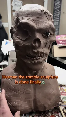 Herman the zombie sculpture  in monster clay is done! #halloween2024 #horrortok #halloweendiy #zombie #hermansgraveyard #chicagohauntbuilders #mokenaillinois 