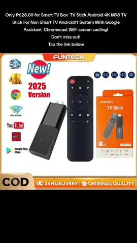 #Only ₱628.00 for Smart TV Box  TV Stick Android 4K M98 TV Stick For Non Smart TV Android11 System With Google Assistant  Chromecast WiFi screen casting! Don't miss out! Tap the link below