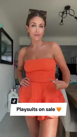 Im obsessed with these playsuits! Hurry and get yours while they are on sale! How gorg is this orange colour 🧡 #tiktokmademebuyit #summersale #liliosa #playsuit #fashion #summer #fypage #holiday 
