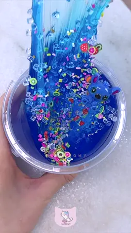 Crunchy Slime ASMR 💙 Stitch Fruit Juice - an amazon slime! The texture is super thick & taffy like :) comes with slushee beads, fruit fimos, & a stitch charm! #slime #asmr #satisfying #tingles #relax #crunchy #squishy #blue #stitchlover 