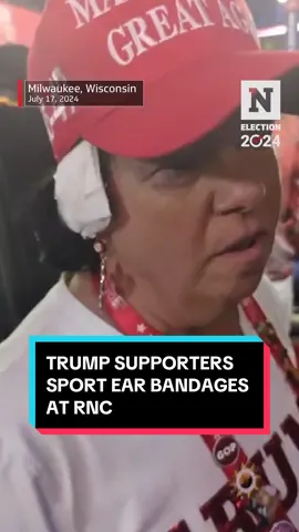 Newsweek captured RNC attendees wearing ear bandages in solidarity with Donald Trump after the assassination attempt in Pennsylvania. 