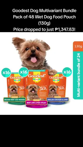 #Goodest Dog Multivariant Bundle Pack of 48 Wet Dog Food Pouch (130g) Price dropped to just ₱1,347.83!