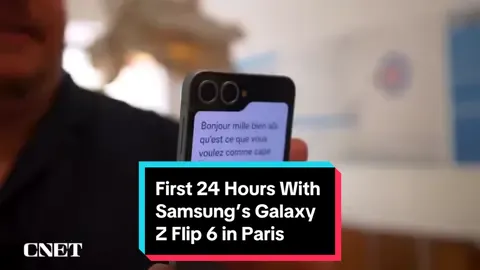 Our #mobile expert Patrick Holland spent his first day with Samsung's #GalaxyZFlip6 testing its AI features in Paris. The #ZFlip6 has a new hinge, updated screen and camera, but costs $100 more than last year's Galaxy Z Flip 5. Here’s how our first 24hrs went with this new #foldable phone 📲 #galaxyai #samsung #samsunggalaxy #tech #techtok #smartphone #foldablephone #ai #artificialintelligence 