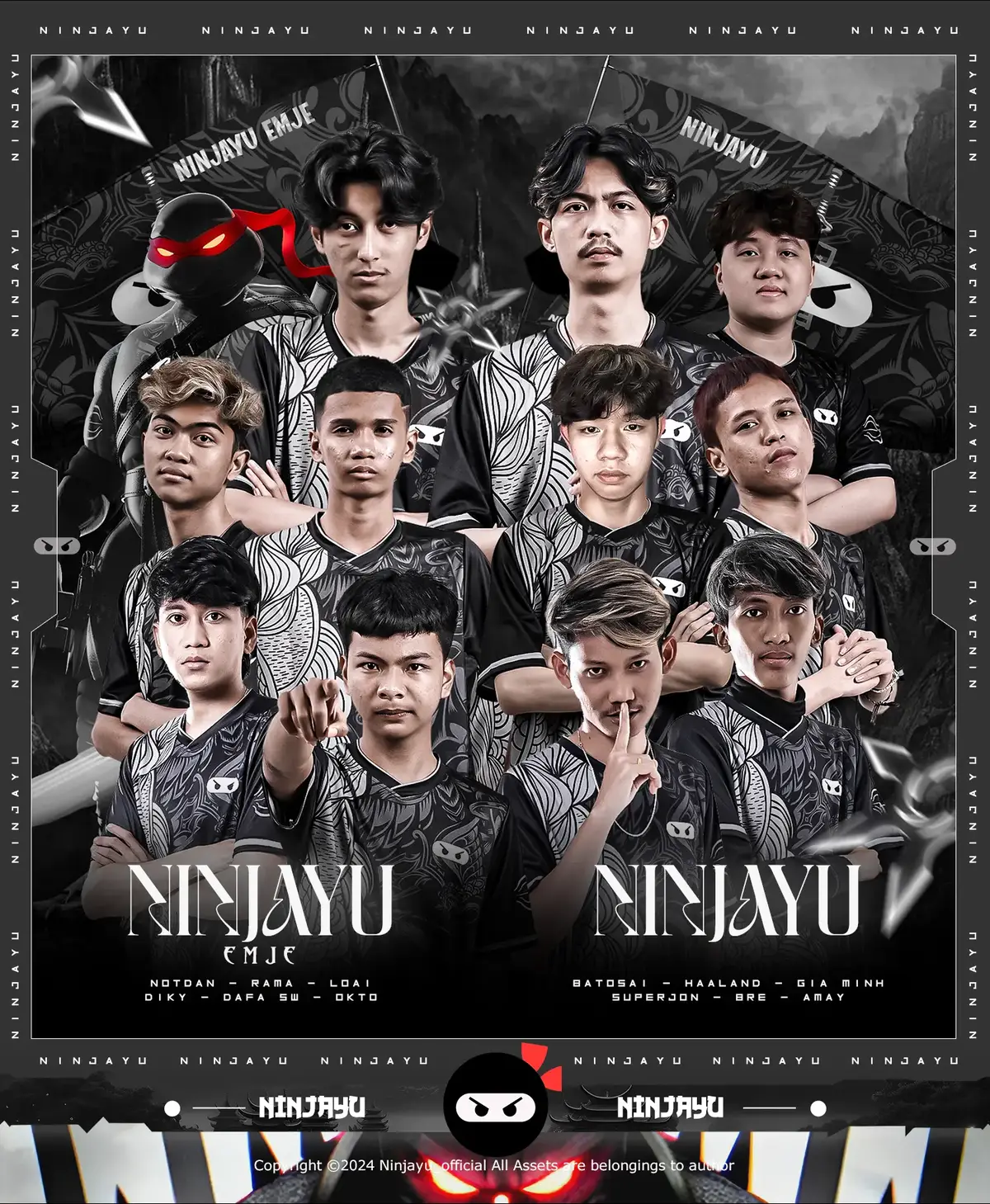 Berikut All Rosters Ninjayu yang akan turun untuk berjuang demi mendapatkan Gelar Juara di BATTLE OF STARS SEASON 2. Dukung & Support terus NINJAYU & NINJAYU EMJE di Laga2 yang akan datang🔥‼️ #ninjayu #ninjayuemje