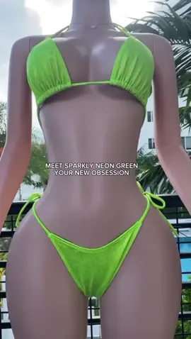 Neon Green-'Glitter Green 2 Piece Bikini'- an obsession 💚🌞  #mabelloveco #mabelloveboutique #miamiboutique #neongreenbikini #bikini #womenbikini #fashiontiktok 