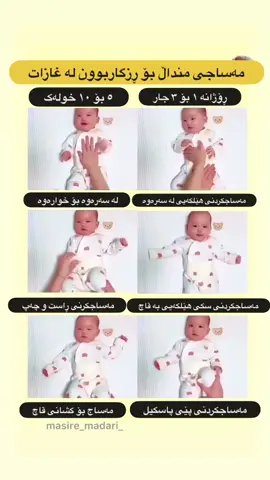 مەساجکردنی کۆرپە چەندین سوودی هەیە بۆ گەشەی کۆرپە و تەندروستی منداڵ.💆🏻‍♀️👶🏻 ئامۆژگاری گرنگ بۆ مەساجکردنی منداڵ:☺️ 1- کاتی گونجاو بۆ مەساجی منداڵ؛ کاتێکە کە کۆرپەکە ئیسراحەت بێت، بۆ نموونە دوای خۆشتن 🛁 یان پێش خەوتن.💤 باشتر وایە مەساجەکە لانیکەم ٤٥ خولەک دوای خۆراکدانی منداڵەکە بێت.👩🏻‍🍼 2- ژینگەیەک کە کۆرپەکە تێیدا مەساج دەکرێت؛ ئارام و ڕووناکی و پلەی گەرمی گونجاوە. ☺️ 3-ئەگەر مەساج بۆ پێستی کۆرپە کرد دڵنیابە لە شۆردنی دەستەکانت و پلەی گەرمی دەستت لەگەڵ پلەی گەرمی لەشی کۆرپەدا بگونجێت.🧴 4-ئەگەر زەیت بۆ مەساج بەکارهێنا دڵنیابە لەوەی زەیتێکە بۆ منداڵی ساوا گونجاوە.✅    5- لە کاتی مەساجکردندا؛ بەرکەوتنی چاو 👀و زارەکی 🗣️لەگەڵ کۆرپەکەدا هەبێت و گرنگی بە کاردانەوەکانی کۆرپەکە بدە.👍🏼 6- ماوەی مەساج 5 بۆ 10 خولەک دەبێت. ⏱️ 7- مەساجی پەستانی دەست، پێویستە زۆر نەرم بێت، ئەندامەکانی کۆرپە زۆر ناسکە و فشاری زۆر زیان بە کۆرپەکە دەگەیەنێت. 🙁 وە خاڵێکی زۆر گرنگ:‼️ 8-دڵنیابە پێش دەستپێکردنی مەساج بۆ کۆرپەکەت ڕاوێژ بە پزیشکی منداڵان بکە 👨‍⚕️ ‎بیریشتان نەچێت گەیاندنمان ھەیە 📦🚚  ‎ڕۆژانە ⏰ کاتژمێر 9:30 ی سەرلەبەیانی تا 1:00 ی شەو کراوەیە ‎🔻 سلێمانی - مامۆستایان - بەرامبەر پارکی ئازادی 07703347070 ‎#کۆرپە ‎#سەنتەری_پێداویستی_کۆرپە #korpa