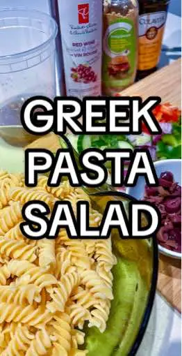 This greek pasta salad makes for such an easy supper during the summer and comes together in about twenty minutes #food #FoodTok #DinnerIdeas #summersalad #pastasalad #easydinner #summermeals 