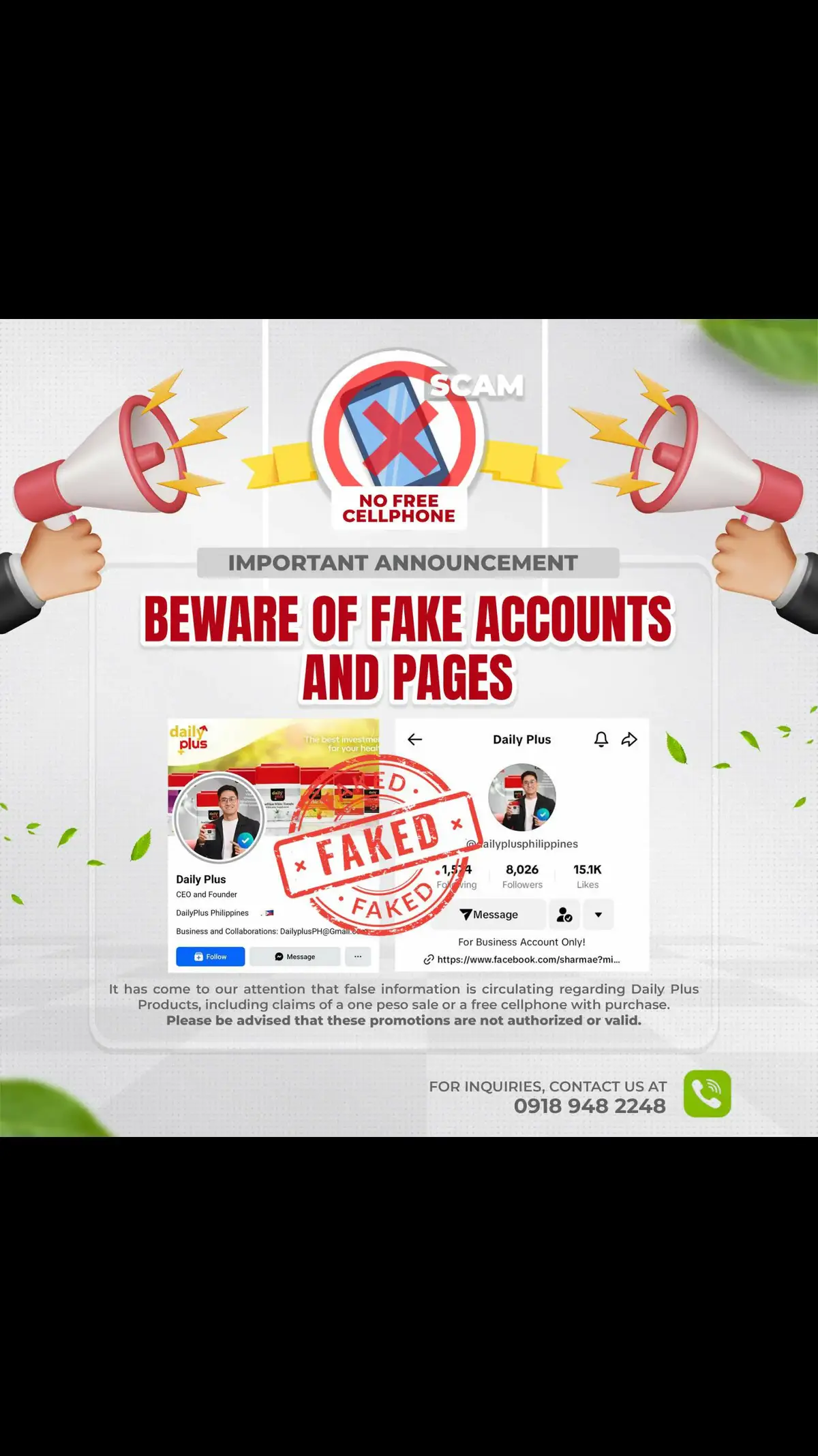 No free celphone upon purchase of Daily Plus. Please beware of fake accounts and pages.