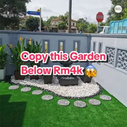 Our client didn't have any ideas and just asked if they could copy another client's design. We said sure! We replicated 100% of the previous client's design, and the result was still beautiful. The budget for this garden was under RM5000*. 🌼💰 . We got a lot of product, such as: . Water fountain 💧 Pebbles 🪨 Stepping stones 🚶‍♂️ Pots & plants 🪴🌱 . Want to create a beautiful garden on a budget like this? 