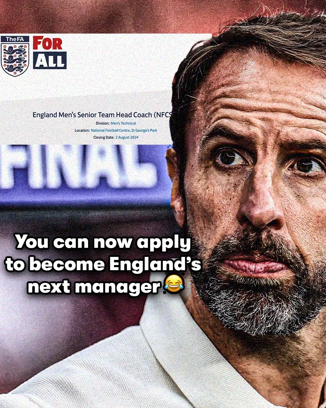 The English FA have listed their managerial job online 😳 #england #southgate #bellingham #foden #euros 