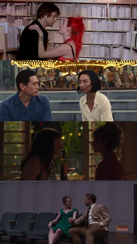 Quando um olhar diz tudo! 💔 Qual desses é o seu endgame alternativo de estimação? #TemNoGloboplay #GloboplayeTelecine  #PraTodosVerem: Vídeo com tela dividida em 4 trechos paralelos, mostrando cenas de casais ou “quase casais” marcantes do cinema. Nos trechos, todos aparecem se encarando e em uma posição similar. No trecho 1, temos Joel e Clementine, no filme Brilho Eterno De Uma Mente Sem Lembranças. Na trecho 2, temos Hae e Nora, no filme Vidas Passadas. Na trecho 3, temos o reencontro de Lica e Samantha, na série As Five. Já no trecho 4, temos Mia e Sebastian, no filme  La La Land - Cantando Estações.