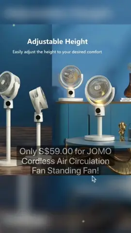Only S$59.00 for JOMO Cordless Air Circulation Fan Standing Fan! Don't miss out! Tap the link below