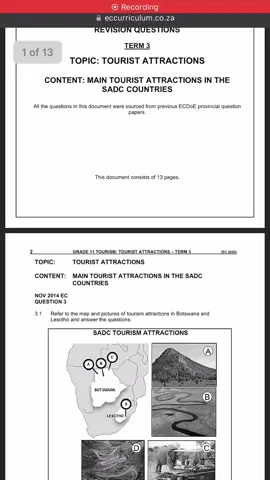 Tourism grade 11 term 3 test.❤️ good luck grade 11s