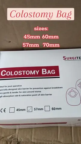Surgitech Colostomy Bag (complete set) available in 4 sizes: 45mm, 57mm, 60mm & 70mm #colostomy #colostomybag #colostomyawareness #stoma #fyp 
