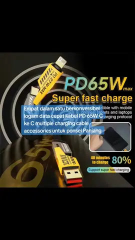 Empat dalam satu berkonversibel logam data cepat kabel PD 65W C ke C multiple charging cable accessories untuk ponsel Panjang di bawah Rp35.000 Cepat - Berakhir besok!