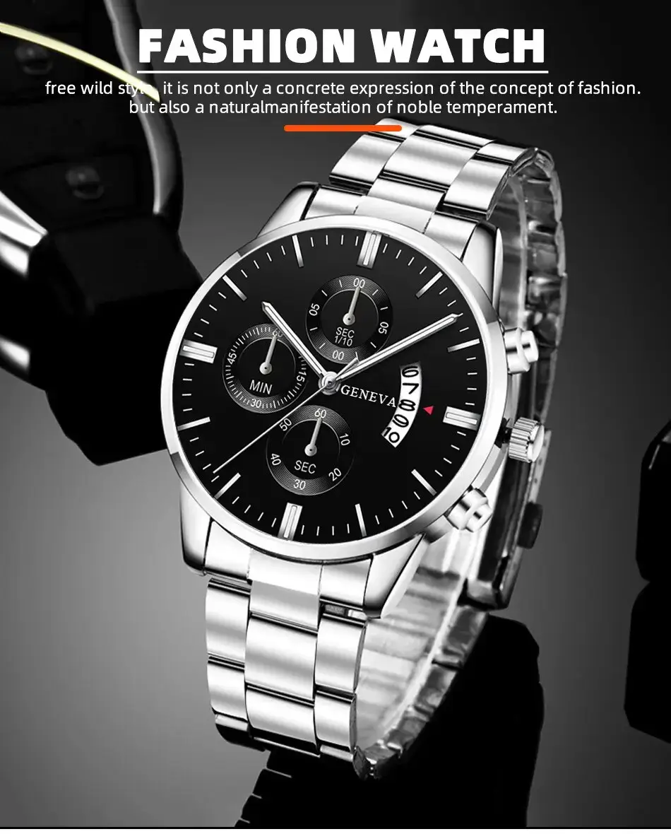 Fashion men stainless steel watch luxury calendar quartz wrist watch business watches man clock male bracelet wristwatch