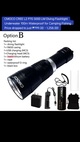 CMOCO CREE L2 P70 3000 LM Diving Flashlight Underwater 100m Waterproof for Camping Fishing Price dropped to just ₱799.00 - 1,258.00! #DivingFlashlight 