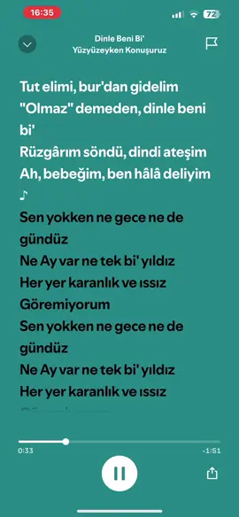 Dinle Beni Bi' #spotify #lyrics #dinlebenibi #yüzyüzeykenkonuşuruz #turkishsong #turkishsong🎵🎶 #turkishmusic 