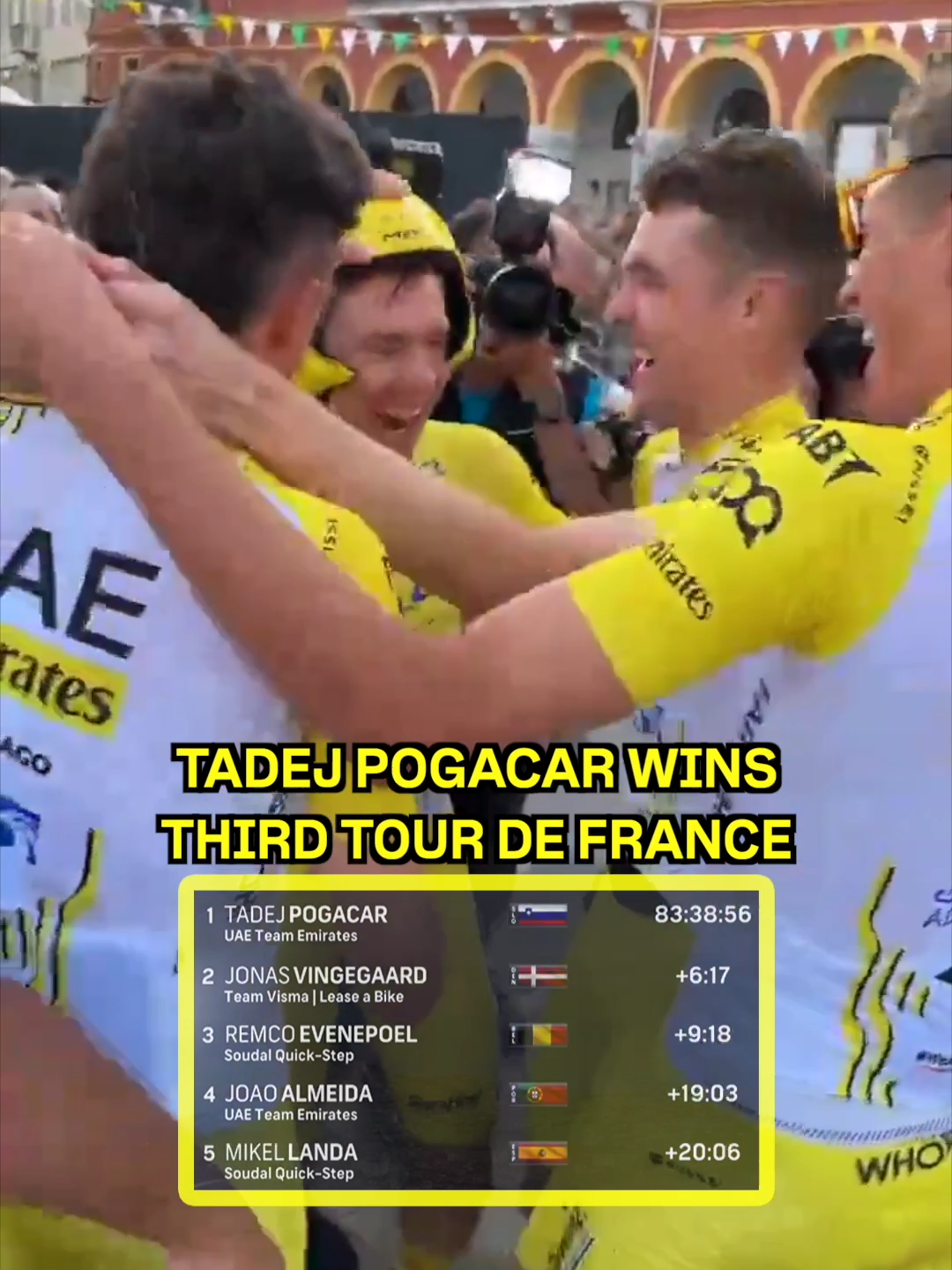 Tadej Pogacar celebrates his third Tour de France victory with the team! #cycling #TourDeFrance #tdf2024 #tadejpogacar