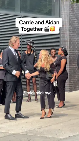 This is NOT a wedding scene lol 🎬 And Just Like That filming a huge scene with…  Carrie and Aidan holding hands 🥰  #andjustlikethat #ajlt #satc #sarahjessicaparker #aiden #carriebradshaw #nyc #bts #behindthescenes 
