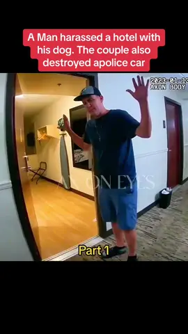 A Man harassed a hotel with his dog. The couple also destroyed apolice car #trending #foryou 