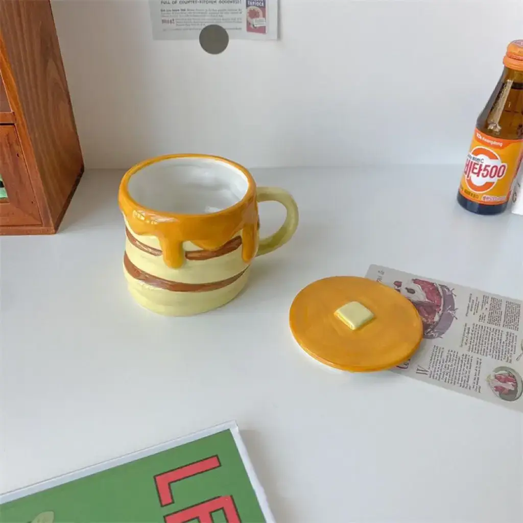 Creative honey bun shape underglaze ceramic mug with lid coffee cup perfect birthday gift for children women 300ml Kawaii cute mug copy link to order first comment 