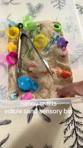 great sensory play and best part its okay if they eat it! #thecdway #nannycrafts #activitiesforbaby #sensoryplayideas #ediblesand #1yearoldbaby #DIY #nannylife #fy 