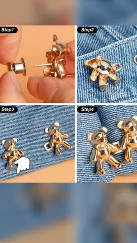 New 1 pair Cute Bear Button Pins for Jeans No Sew and No Tools Instant Pant Waist Tightener Adjustable