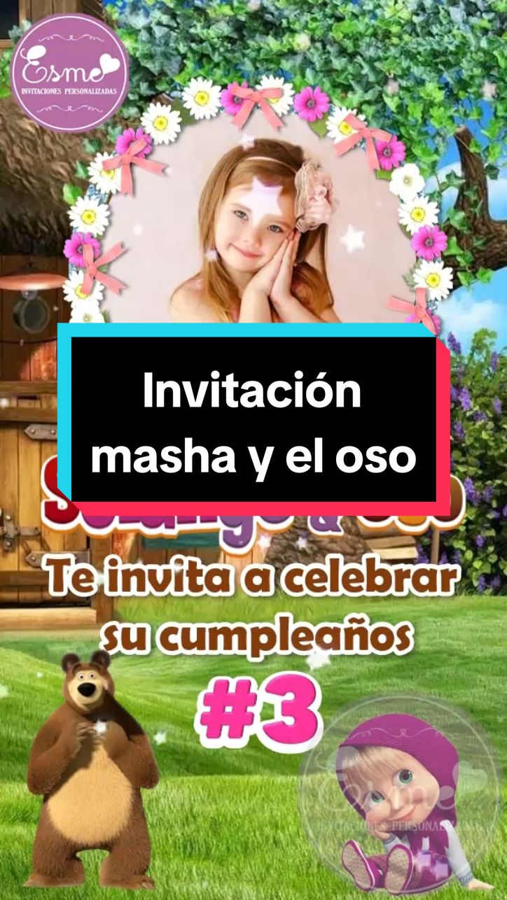 Invitación de masha y el oso temática masha y el oso #diseñocreativo #invitacionescreativas  #Invitación  #viralvideo 