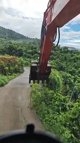 Excavator clears grass along the road on the way home #excavator #machine 