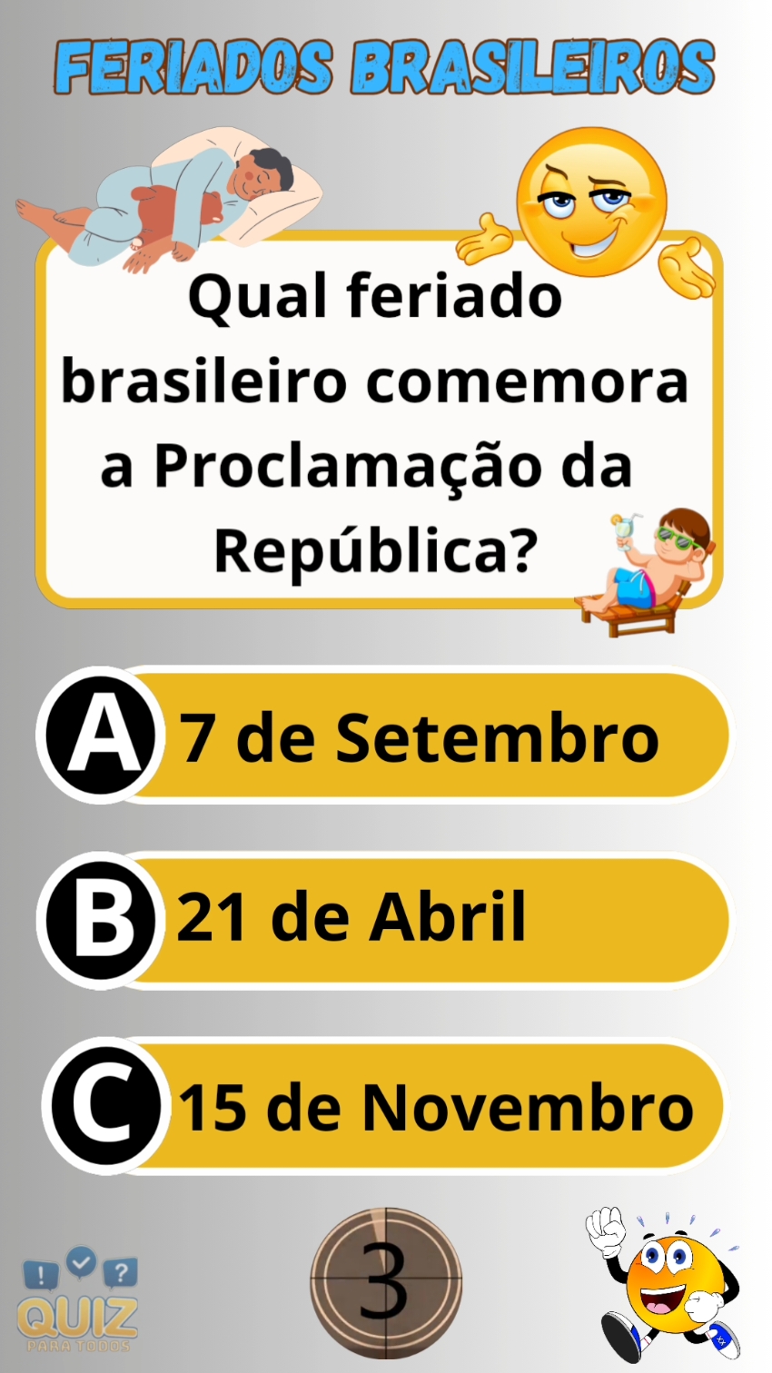 Qual é o Feriado? #quiz #quiztime #quizperguntaserespostas #quizferiados #quizferiadosbrasileiros #quizaprender #quizrelembrar #diversaoemfamilia #quizdiversao 