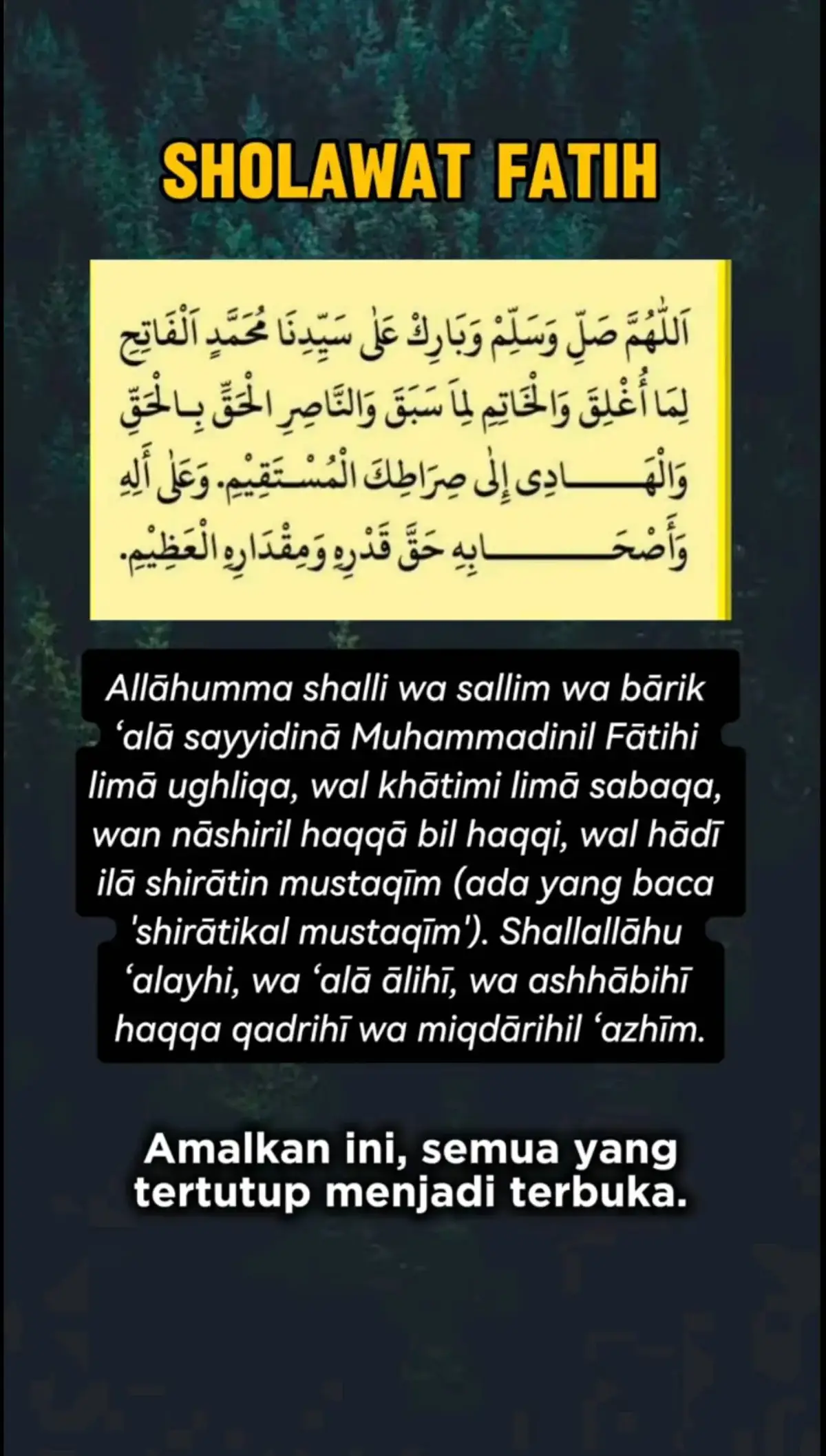 Masya Allah SWT solawatt Al Fatih amalkan ini semua yang tertutup menjadi terbuka bagi kalian wahai umatku nabi Muhammad Saw solawattan ke pada Rasullullah Saw aamiin ya Allah ya Robballalamin 🤲🤲🙏🙏🙏