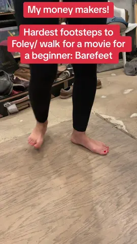 Bare-feet are so hard to master when you are first leaning the craft of Foley. You have to be louder than normal so the mixer can get enough level to mix it and can still be audible when you add music, backgrounds, sound effects and dialogue. It is hard but very satisfying #reelfoleysound #foley #foleyartist #asmr #woodcreak sandfootsteps #barefootfoley barefoot wood #barefootsand #postproduction #lovemyjob #bts #audio #sound # 