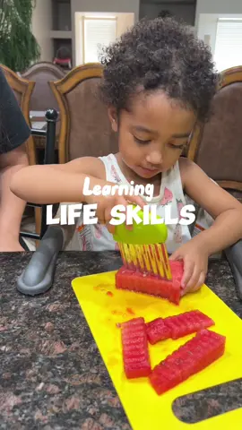 This week we are taking a break from ‘school work’ and focusing on practical life skills! We started with introducing knives qnd cutting utensils 🫣 she did so good though, and we loved this set!!! She was so excited to do it herself 🥰  #lifeskills #toddlerlearning #finemotorskills #homeschoolpreschool 