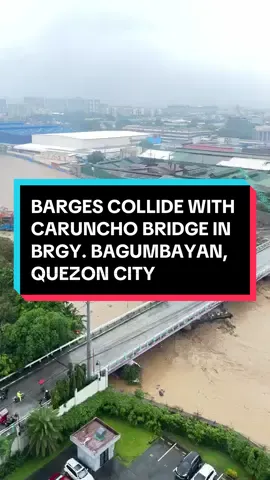 Due to the #rising #water #levels of the #MarikinaRiver caused by #SuperTyphoonCarina, #several #barges #collided with the #Caruncho #Bridge in #BarangayBagumbayan, #QuezonCity, on Wednesday, July 24, 2024. According to the uploader, around 5:42 PM, there were #people #stranded on the #barges who needed rescue. 🎥 Alex Rellosa/Facebook #AllYouNeedToKnow 