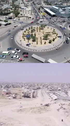 🇵🇸Dataran utama di bandar Bani Suheila, selatan Gaza, sebelum dan selepas pencerobohan isra hellll Hasbunallah wa nikmal wakeel😔