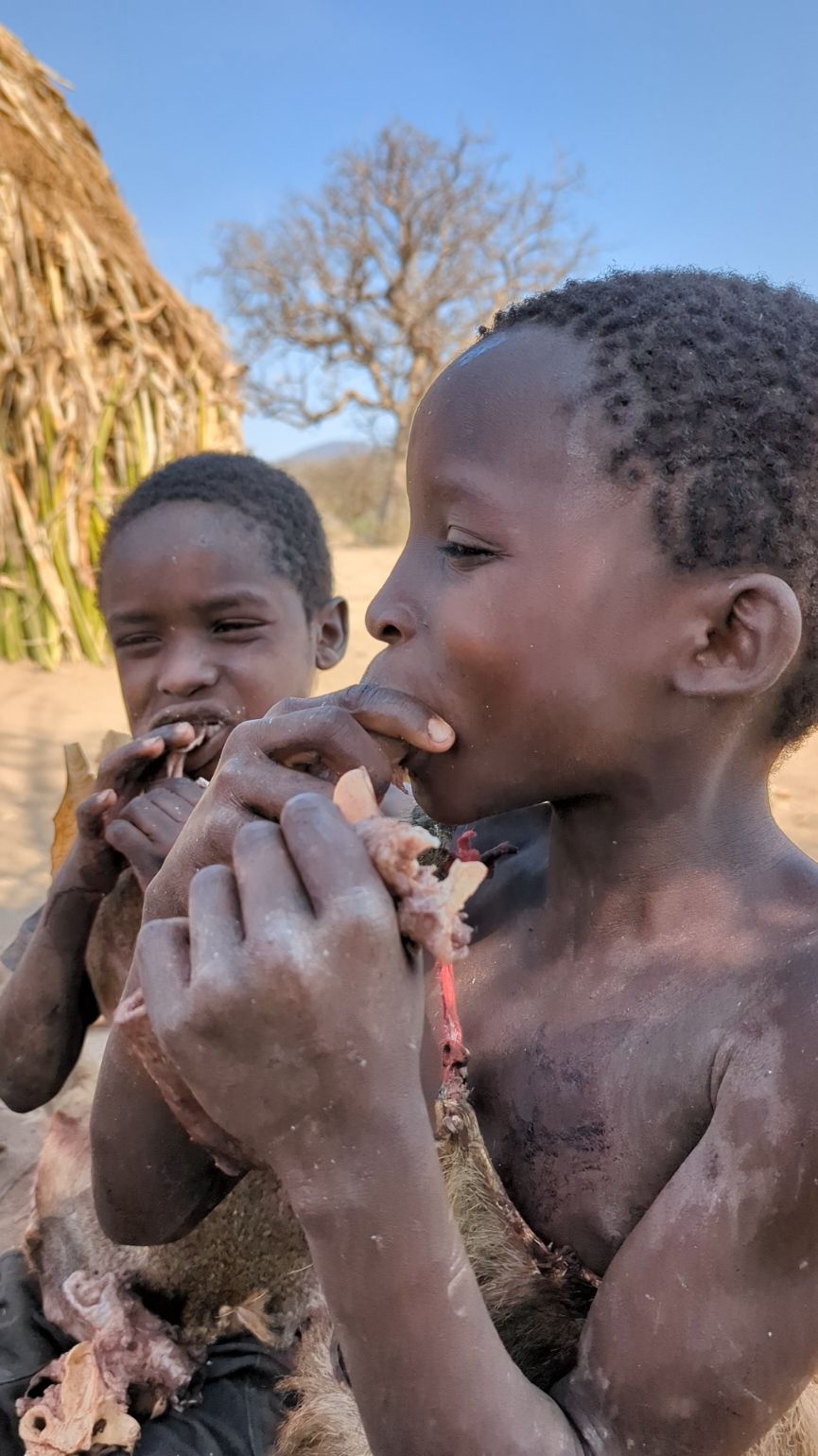 Wow😲😋See how little Hadza Boys enjoying their favorite meal #hadzabetribe #foryoupage #foryou #villagelife #foryou 