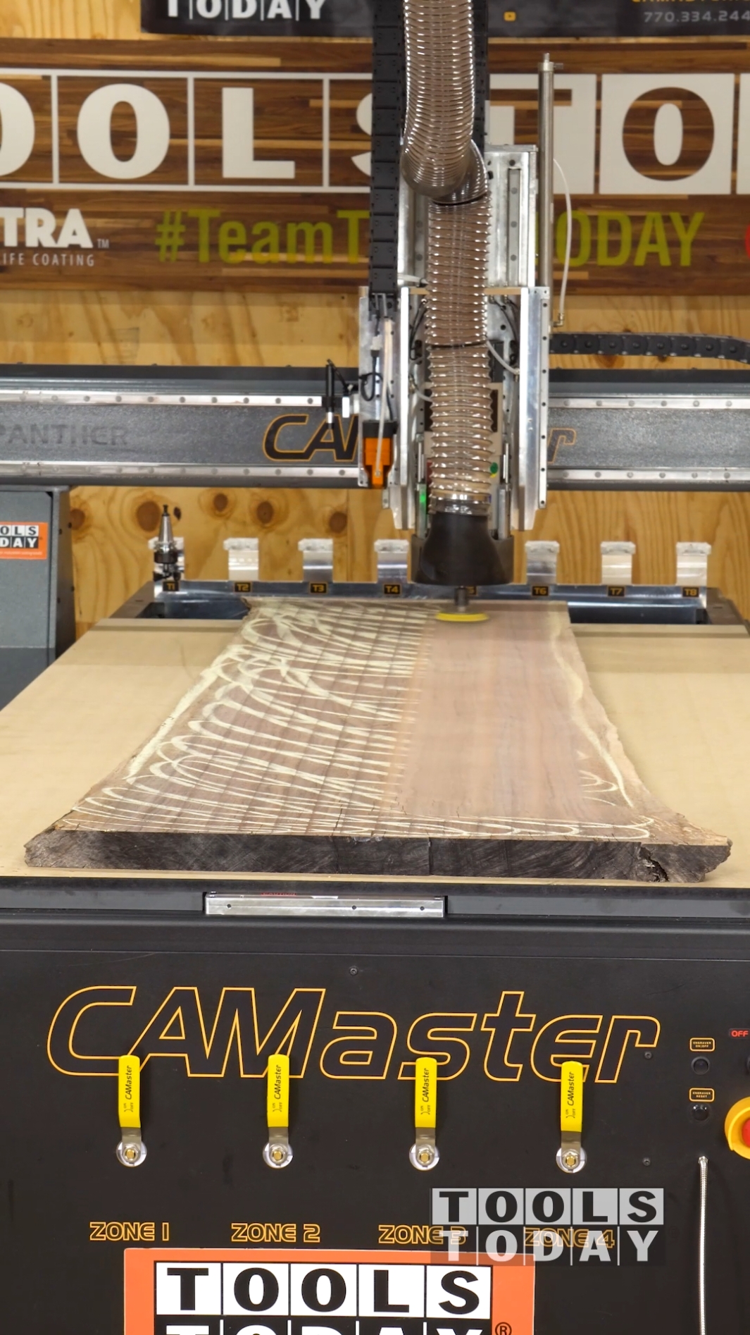 Did you know you can sand on a CNC machine?  Sanding a walnut slab on the CNC using the new Amana Tool In-Sand 4