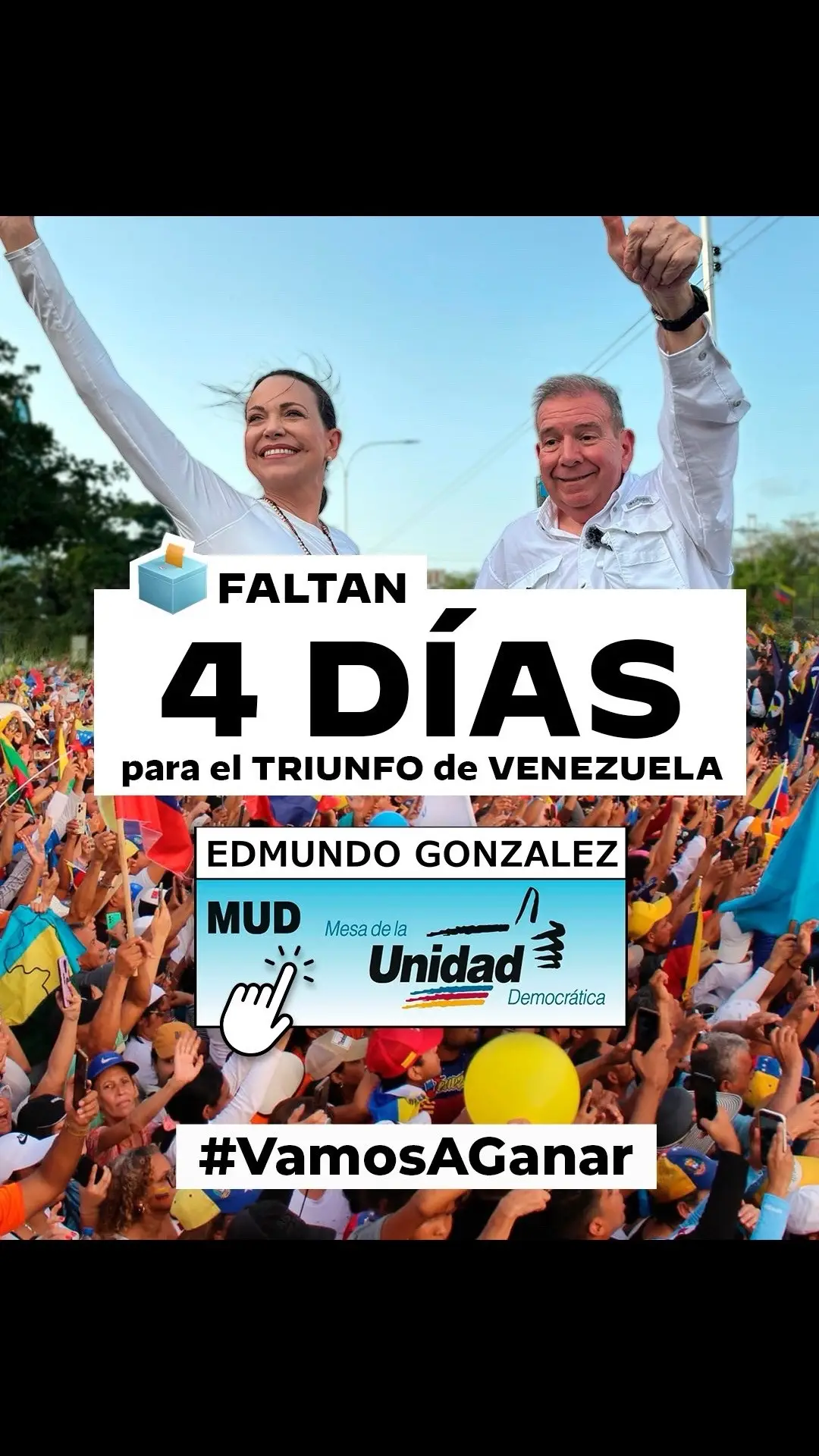 Faltan 4 días para que construyamos unidos una nueva democracia, cuando elijamos a @EdmundoGU como presidente con una avalancha de votos. #vamosaganar 