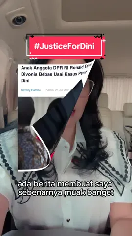 Semangattt gaisss, jadi bagian perjuangan🥺  #JusticeForDini #NoViralNoJustice Majelis hakim Pengadilan Negeri Surabaya memvonis bebas Gregorius Ronald Tannur, anak anggota DPR RI terdakwa pembunuhan wanita asal Sukabumi, Jawa Barat, Dini Sera Afriyanti. Vonis tersebut dibacakan Ketua Majelis Hakim Erintuah Damanik di Pengadilan Negeri Surabaya, Rabu (24/7/2024) . “Terdakwa tidak terbukti secara sah dan meyakinkan sebagaimana dalam dakwaan pertama Pasal 338 KUHP atau kedua Pasal 351 ayat (3) KUHP atau ketiga Pasal 359 KUHP dan 351 ayat (1) KUHP,” katanya saat membacakan putusan. Karena itu, hakim meminta jaksa membebaskan terdakwa dari segala dakwaan. “Membebaskan terdakwa dari segala dakwaan jaksa penuntut umum di atas,” tegasnya.  Selanjutnya, hakim meminta agar jaksa penuntut umum segera membebaskan terdakwa dari tahanan setelah putusan dibacakan. “Memerintahkan untuk membebaskan terdakwa segera setelah putusan ini dibacakan, serta memulihkan hak-hak terdakwa dalam kemampuan dan hak-hak serta martabatnya,” ucap hakim. Source : Kompas.com @kompascom 