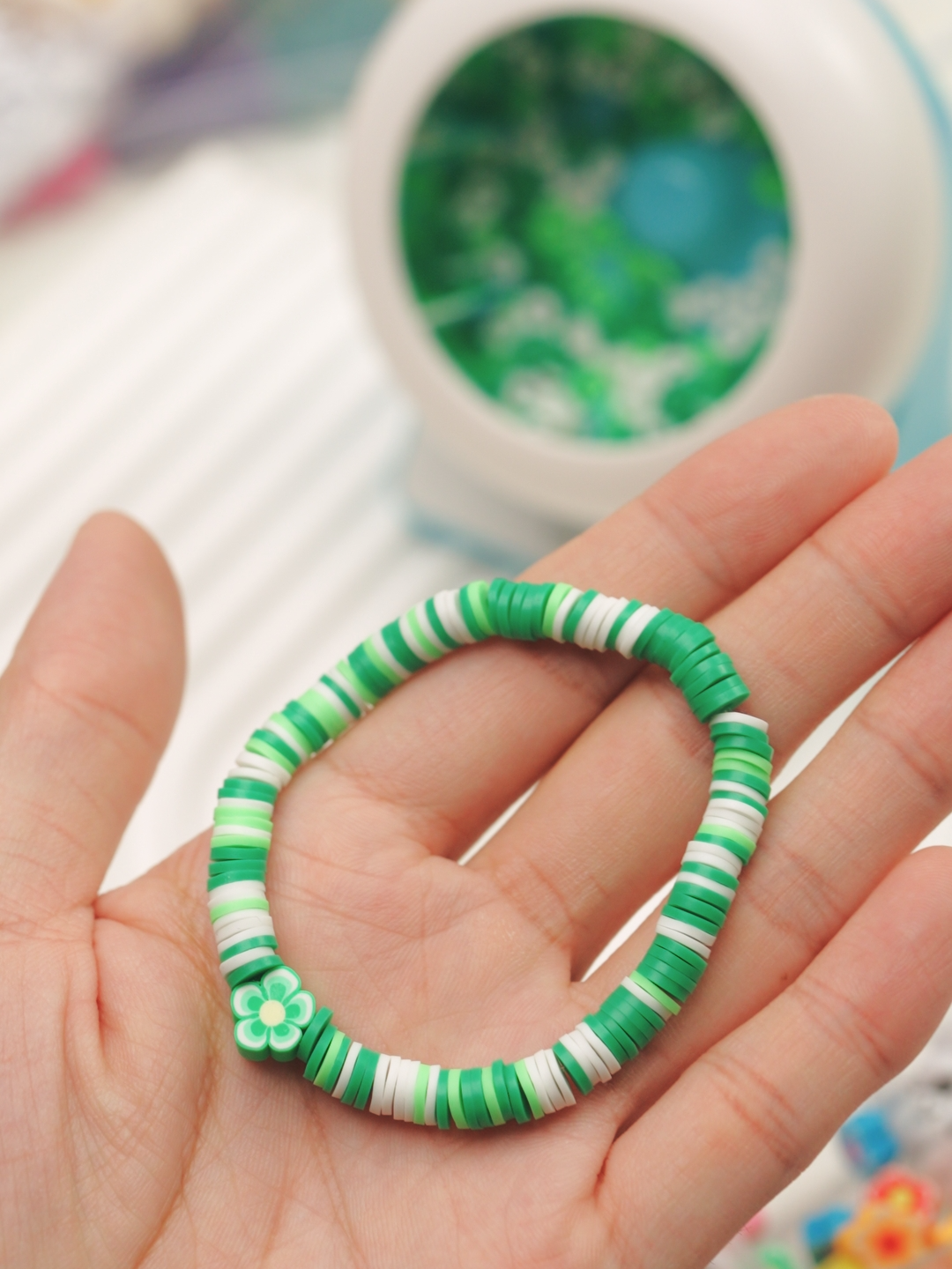 🍀🍀🍀Grab your summer time with green vibe! Feel soooooo good to make bead bracelets at this time! 🌞🌞🌞 #DIY #summervibes #creativecrafts #beadspinner #claybeads #braceletmaking #bracelettutorial
