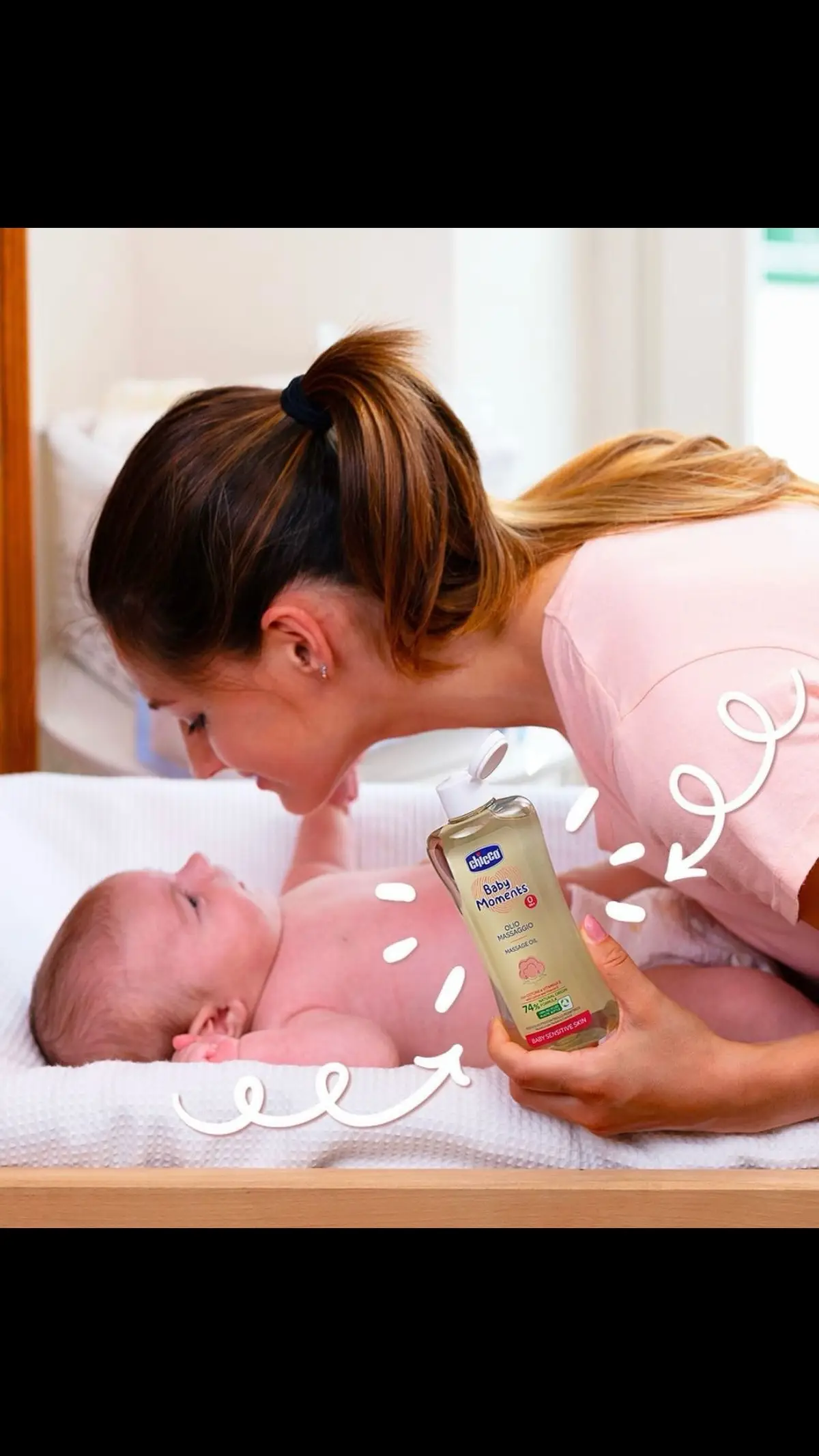 Safe and delicate on newborns skin, Chicco Baby Moments cosmetics have a high content of natural origin ingredients. Complete with a bottle made from recycled plastic, they're your natural choice for a sustainable future. #chiccoindonesia #chiccoisback #Kids #Baby #BabyMoments #massageoil 