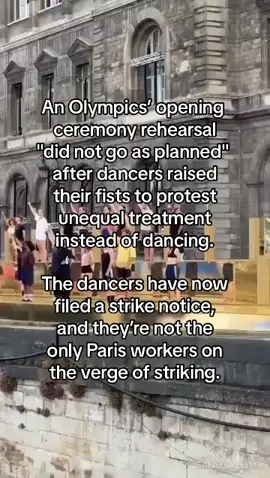 Over 3,000 dancers, acrobats and actors contributing to the Opening Ceremony say they are working for extremely low wages or even for free. If they strike, joining workers at Paris airports, the Opening Ceremonies will be massively disrupted. #labormovement #corporategreed #labor #workersrights #olympics 